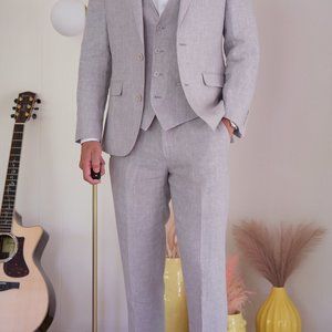 Bar III Slim-Fit 3-piece Linen Suit Light Grey Men 36S 30